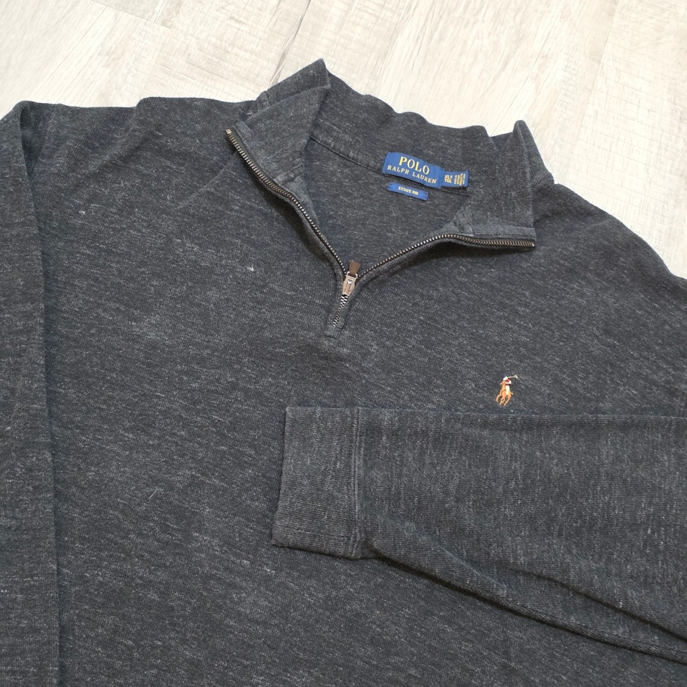 Polo‎ Ralph Lauren Mens XL Tall Quarter Zip Estate Rib Pullover Gray Flesh Pony